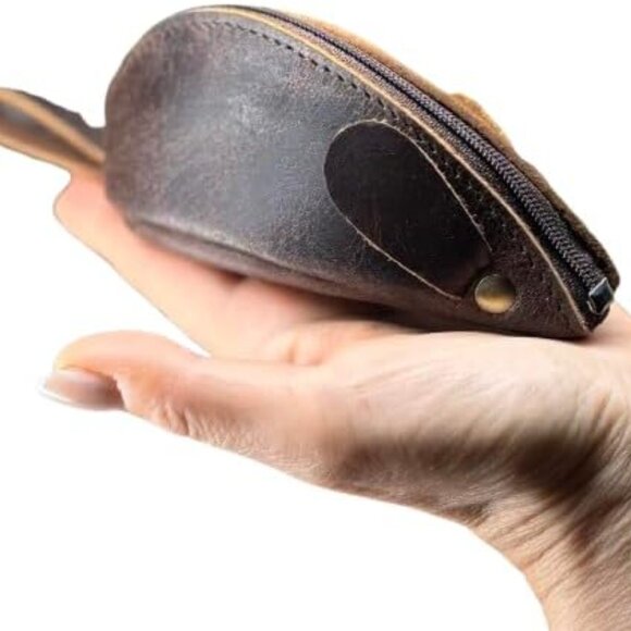 Handmade Brown Leather Mouse Coin Purse w/ YKK Zipper Change Pouch NWT - Picture 1 of 6